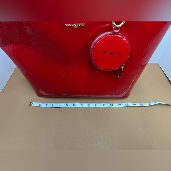 KARL LAGERFELD Red Paris Signature Shoulder Tote Bag Charm Purse Bag. - Picture 9 of 15